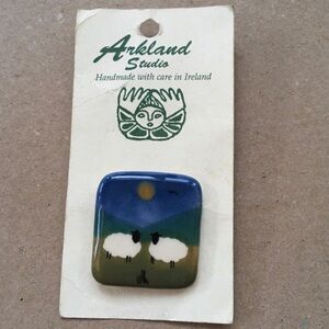 Ireland Handmade Ceramic Brooch Pin, Two Lambs In The Pasture by Arkland Studio